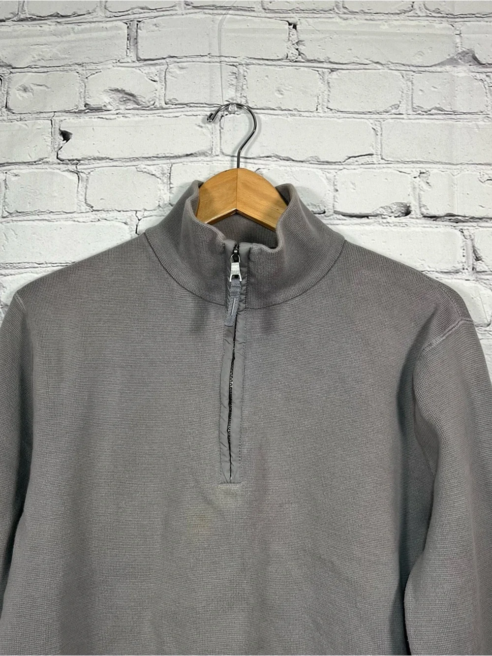 Vintage Banana Republic 1/4 Zip Knit Pullover Mens Medium Gray Elbow Patch